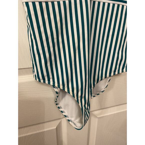 Cocoship Women's 1 Piece V-Neckline Striped Backless Ruffled Swimsuit, 10 - Picture 3 of 5